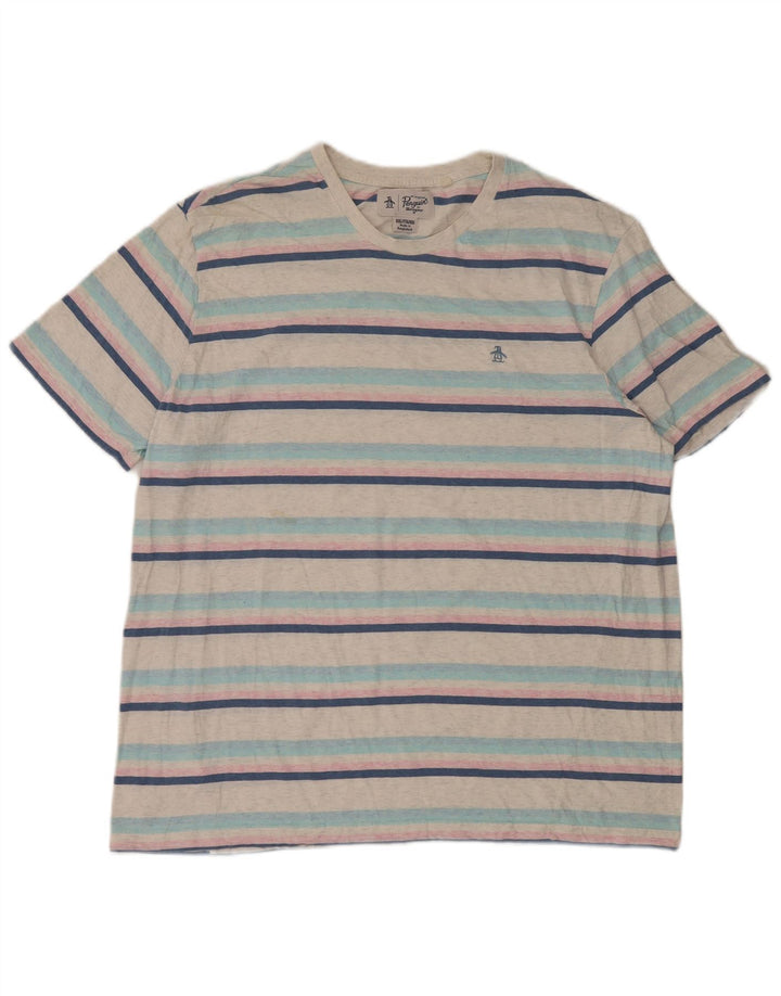 Penguin Herre T-Shirt Top 2XL Hvidstribet bomuld