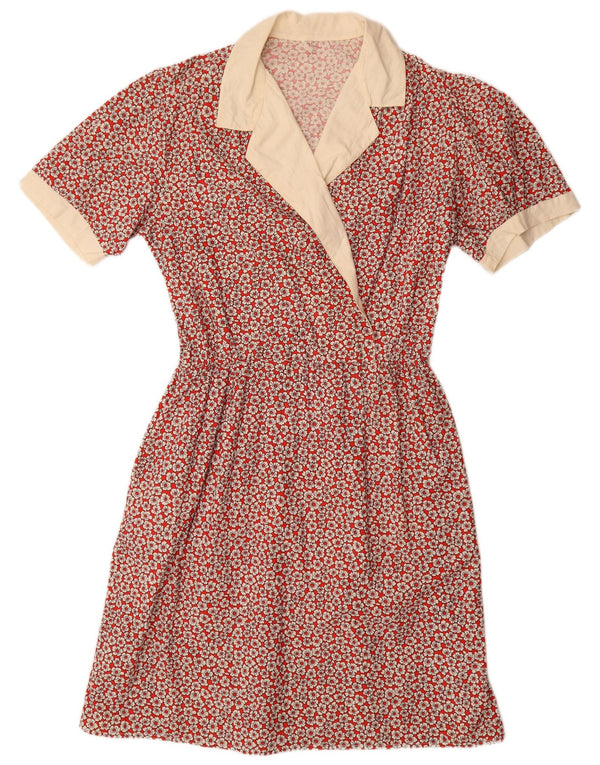 Vintage Dame A-Line Kjole IT 54 3XL Rød Blomster Bomuld