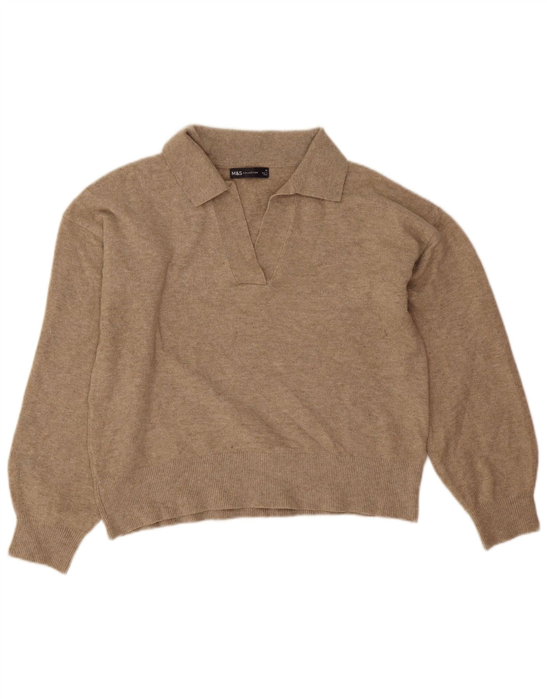 Marks & Spencer Dame Crop Polo Neck Jumper Sweater UK 14 Medium Beige
