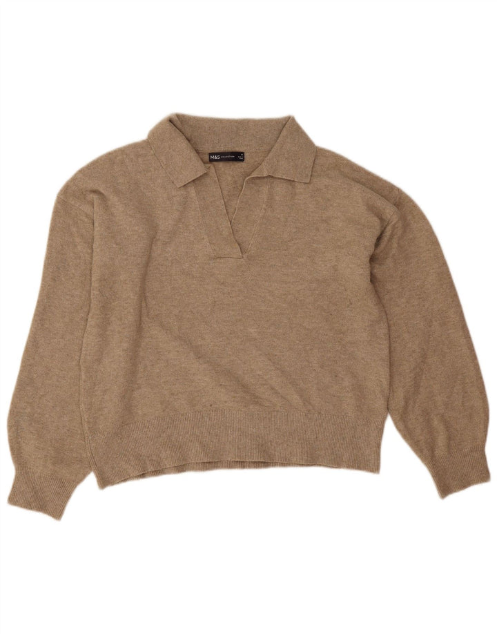 Marks & Spencer Dame Crop Polo Neck Jumper Sweater UK 14 Medium Beige