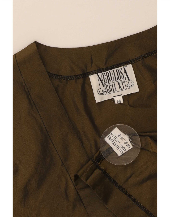 Vintage kvinders 1/2 ærmet Bolero Top UK 14 Medium Khaki Polyester