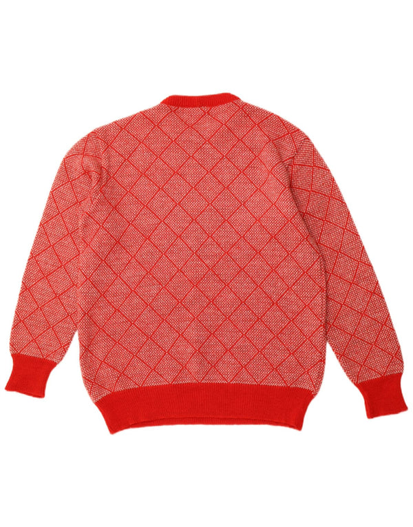 VINTAGE Herre Crew Neck Sweater IT 52 Stor Rød Geometrisk