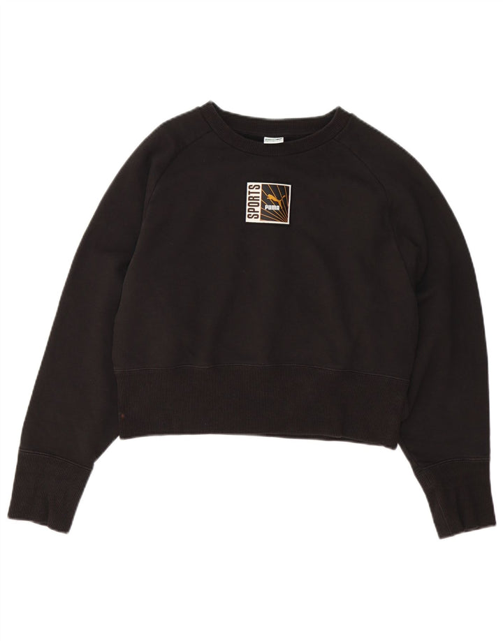 Puma Womens Graphic Crop Sweatshirt Jumper UK 14 Medium Sort Bomuld