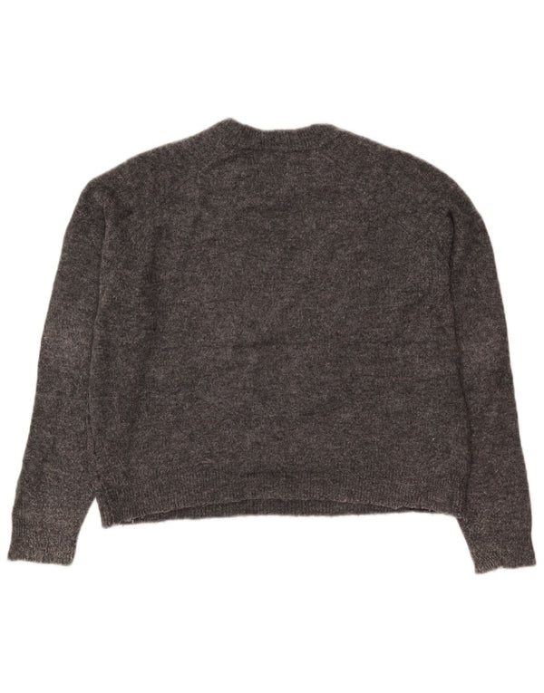 Zara Womens Crop Oversized Crew Neck Jumper Sweater UK 10 Small Grey Nylon