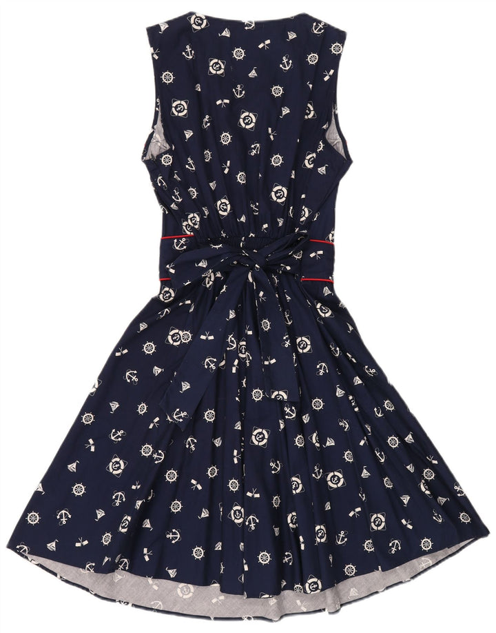Trollied Dolly Dame Abstrakt Mønster A-Line Kjole UK 14 Large Navy Blue
