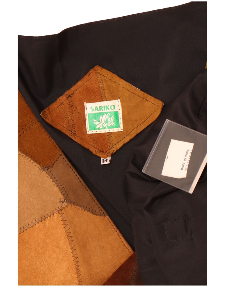 Vintage dame ruskind vest UK 14 medium brun patchwork læder