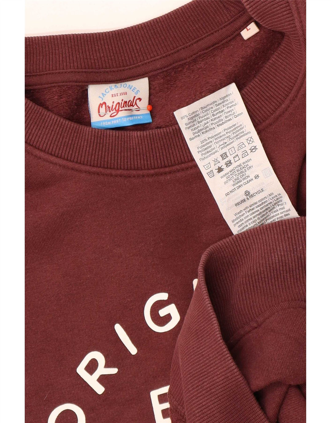 Jack & Jones Herre grafisk sweatshirt Jumper Large Bourgogne bomuld