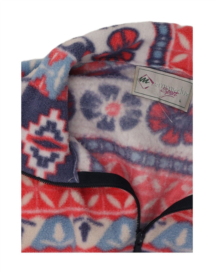 VINTAGE Dame Fleecejakke UK 14 Large Navy Blue Fair Isle