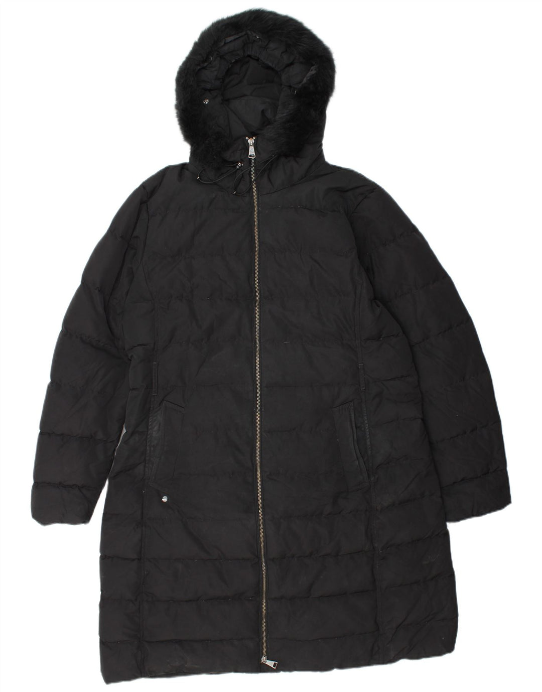 MASSIMO DUTTI Womens Hooded Padded Coat UK 18 XL Black Polyester