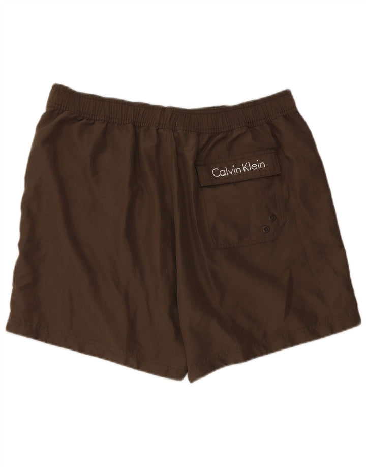 CALVIN KLEIN Grafiske badeshorts til mænd Large Khaki Polyester