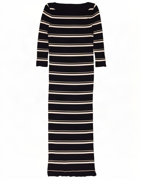 Massimo Dutti Dame 3/4 ærmet Maxi Jumper Kjole UK 8 Lille sort stribet