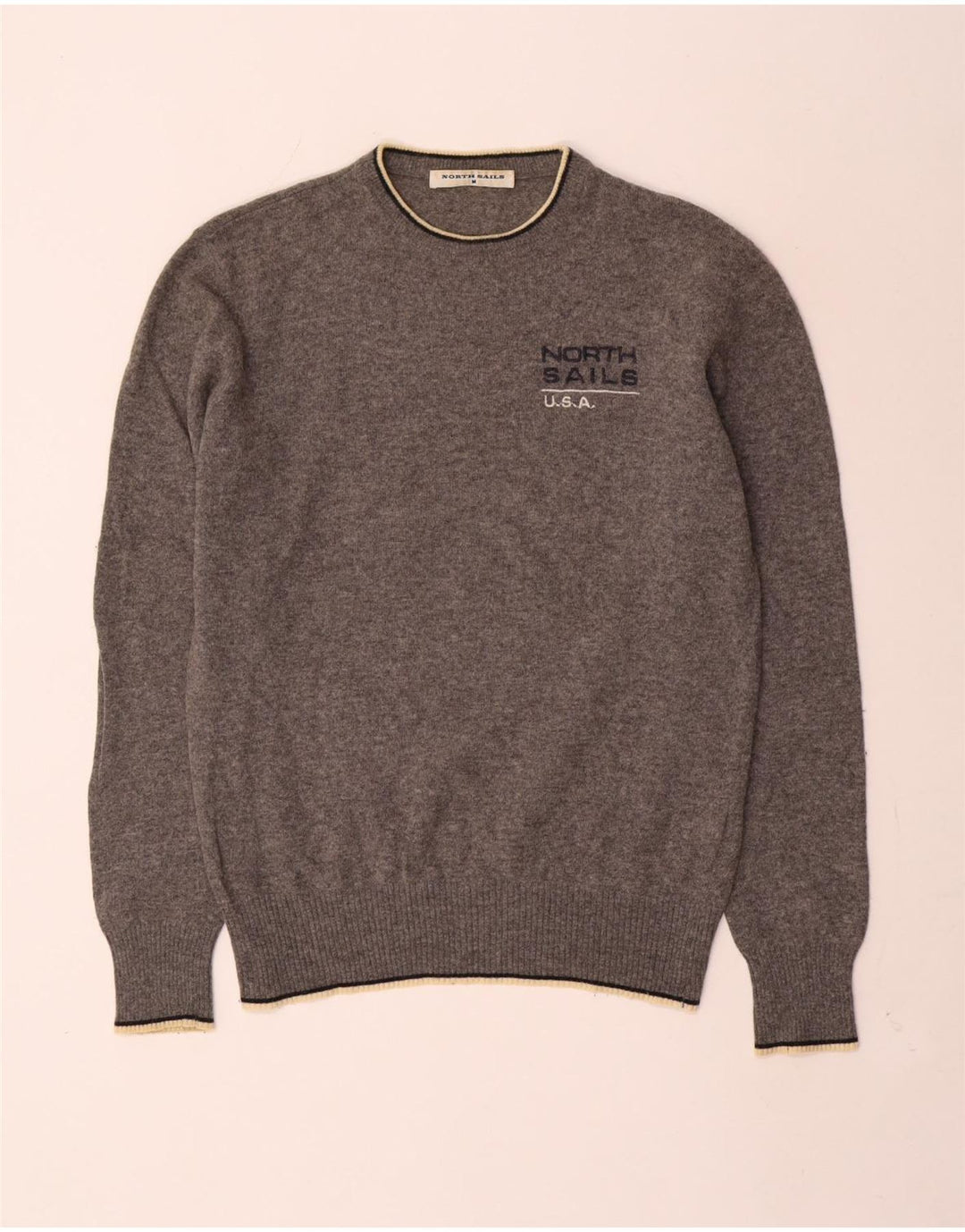North Sails Herre Graphic Crew Neck Jumper Sweater Medium Grey Flecked Wool