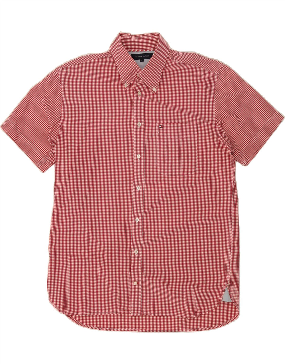 TOMMY HILFIGER Mens Short Sleeve Shirt Large Red Gingham Cotton Vintage Tommy Hilfiger and Second-Hand Tommy Hilfiger from Messina Hembry 