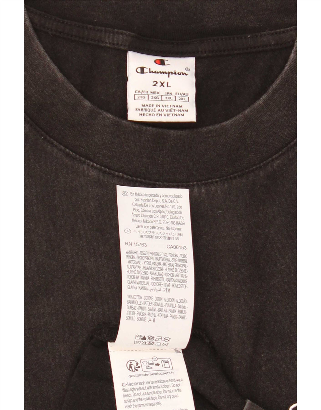Champion Herre T-Shirt Top 2XL Sort Bomuld