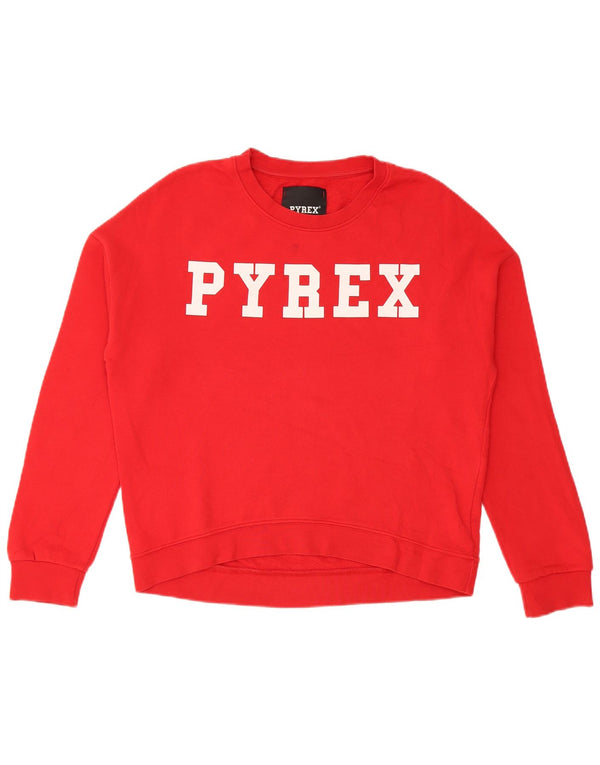Pyrex Dame Grafisk Sweatshirt Jumper UK 14 Medium Rød Bomuld