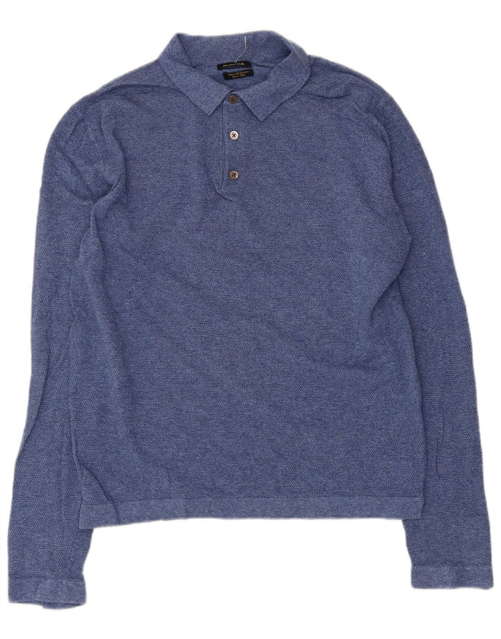 MASSIMO DUTTI Langærmet herre poloshirt Stor blå bomuld