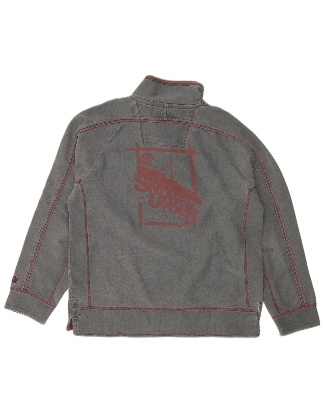 Fedt ansigt Herre grafisk knap hals sweatshirt jumper medium grå bomuld