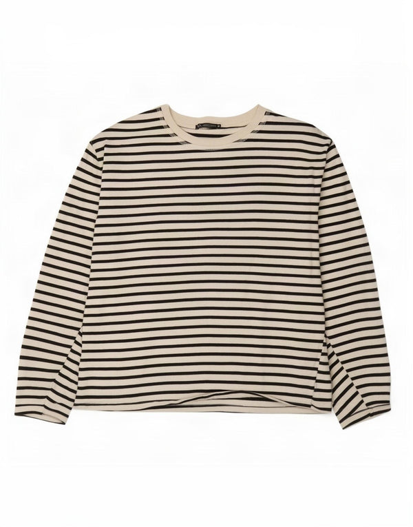 Zara Dame Top Langærmet UK 18 XL Hvid Stribet