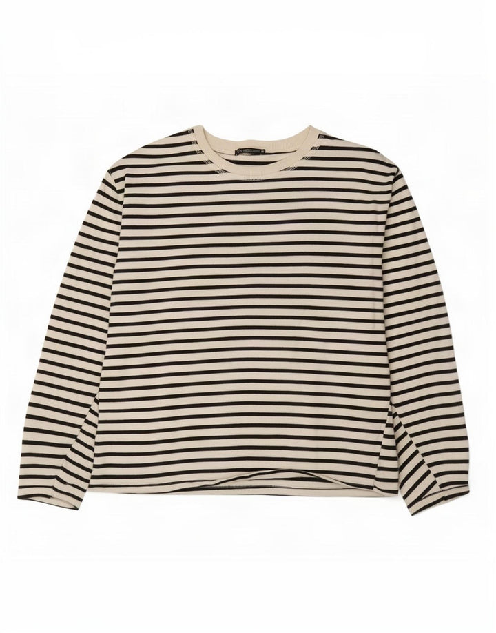 Zara Dame Top Langærmet UK 18 XL Hvid Stribet