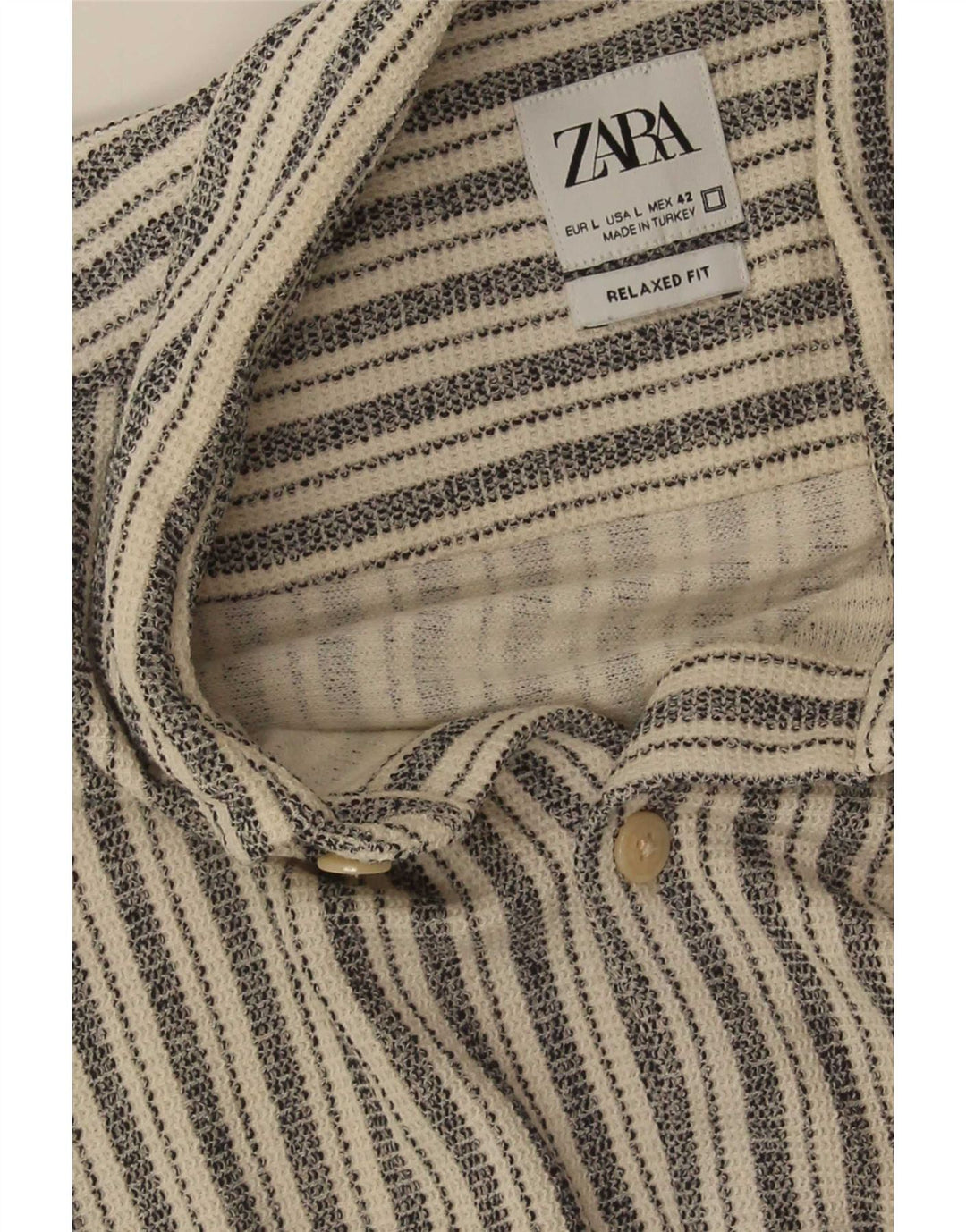 Zara Herre Kortærmet Relaxed Fit Skjorte Stor Gråstribet