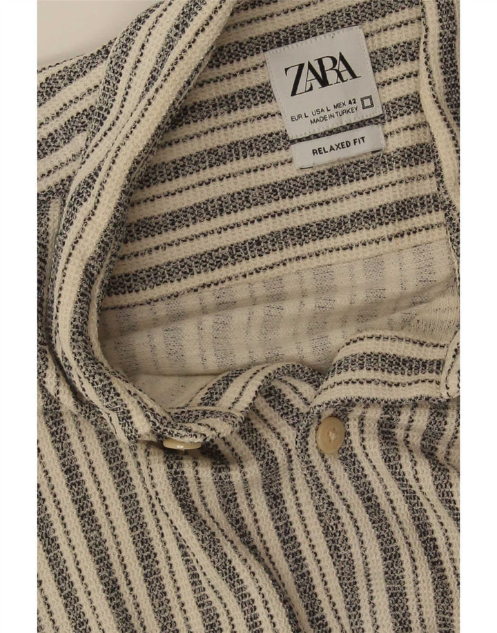 Zara Herre Kortærmet Relaxed Fit Skjorte Stor Gråstribet