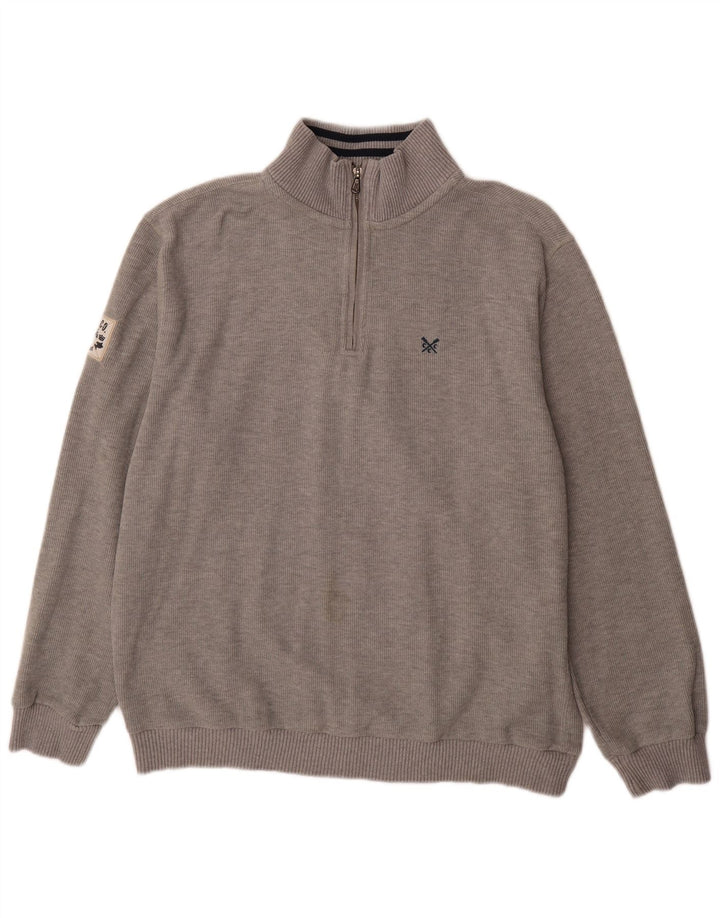 CREW CLOTHING Mens Zip Neck Sweatshirt Jumper 2XL Grey Cotton