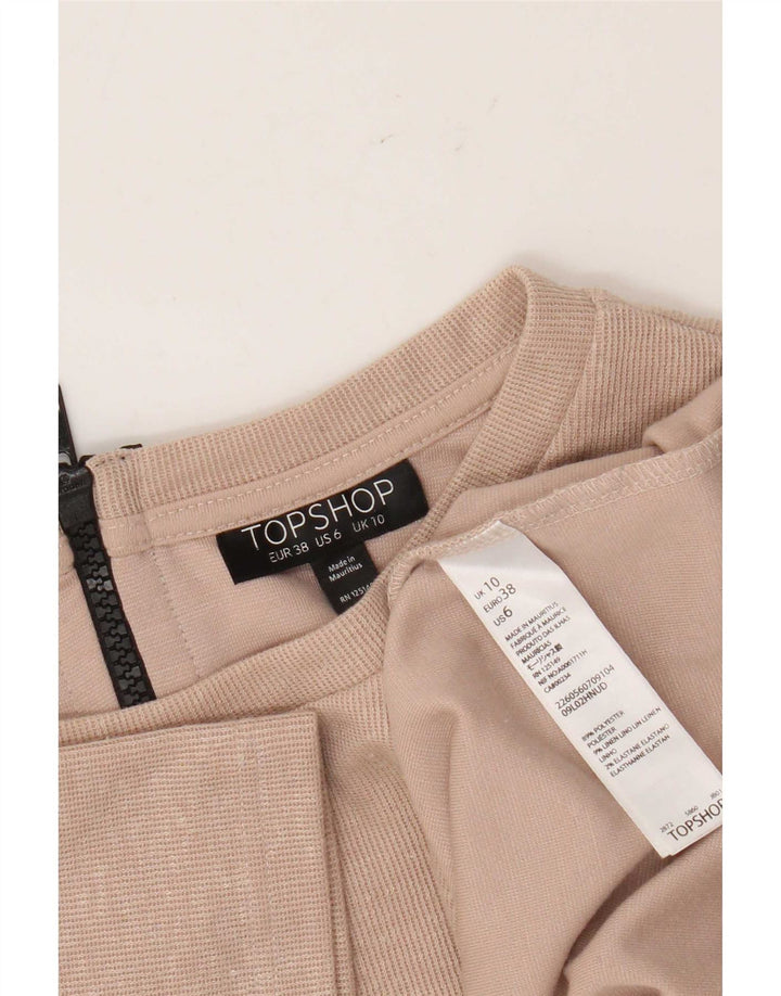 Topshop Womens Crop T-Shirt Top UK 10 Small Beige Polyester