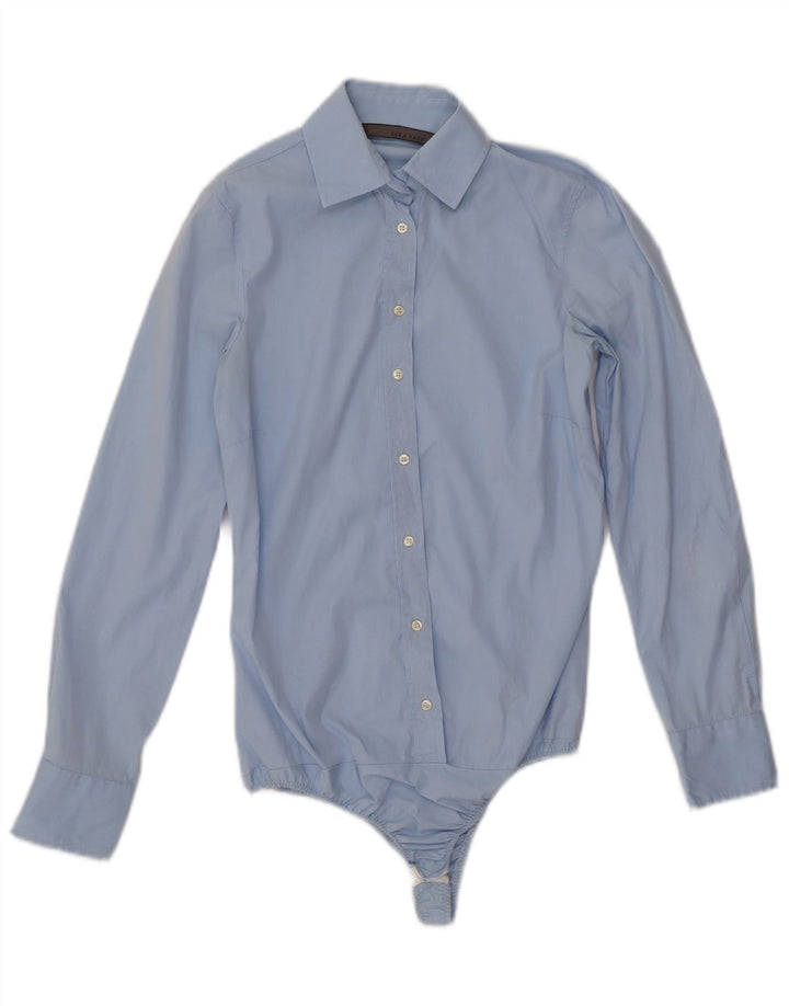 ZARA langærmet bodysuit til kvinder UK 6 XS blå bomuld