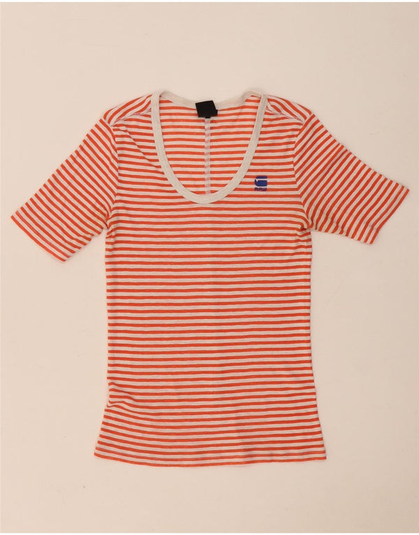 G-Star Dame T-Shirt Top UK 4 XS Rød Stribet