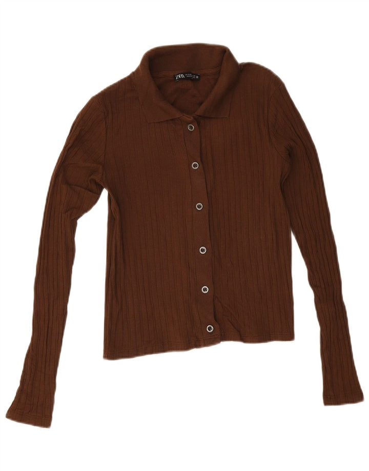 Zara Womens Crop Cardigan Sweater UK 10 Small Brown
