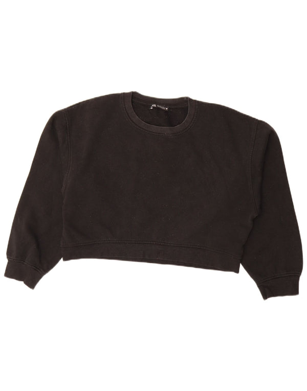 Zara Womens Crop Oversized Sweatshirt Jumper UK 14 Large Black