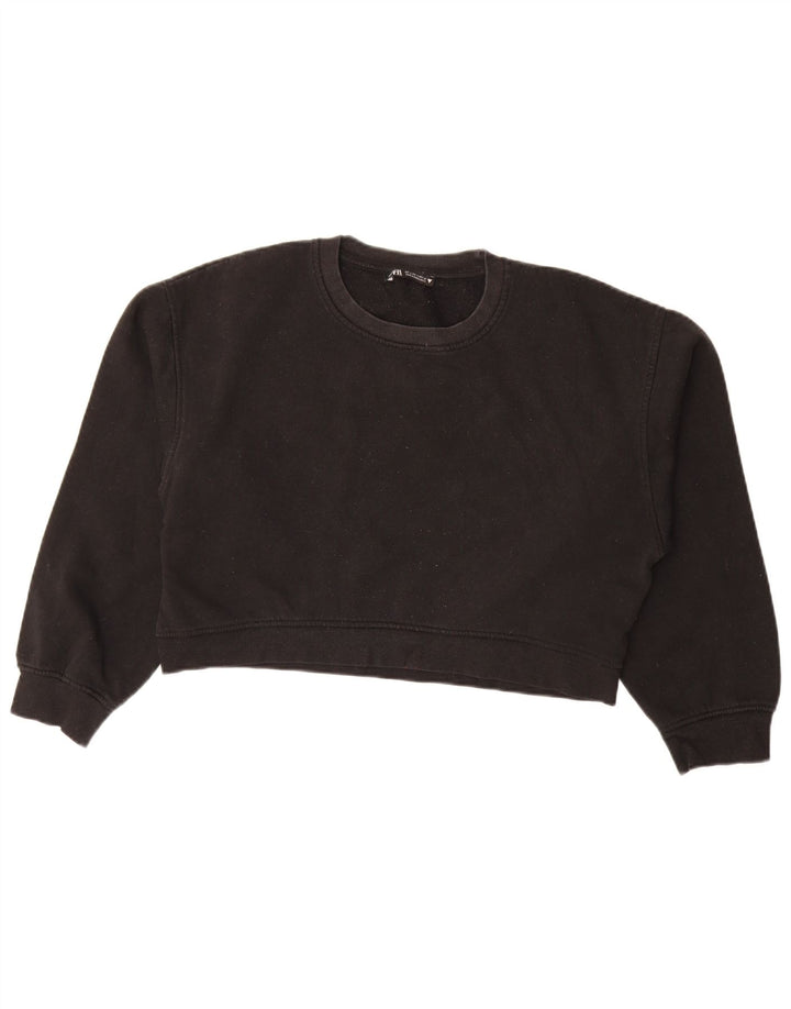Zara Womens Crop Oversized Sweatshirt Jumper UK 14 Large Black