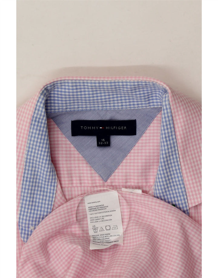 TOMMY HILFIGER Mens Shirt Size 15 Medium Pink Gingham Cotton Vintage Tommy Hilfiger and Second-Hand Tommy Hilfiger from Messina Hembry 