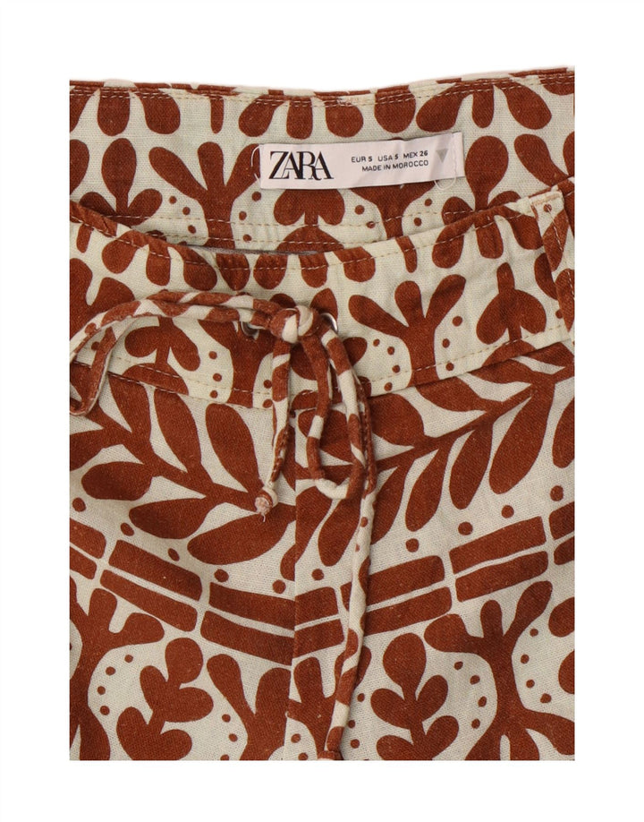 ZARA Womens Abstract Pattern Hot Pants Small W26  Brown Linen Vintage Zara and Second-Hand Zara from Messina Hembry 