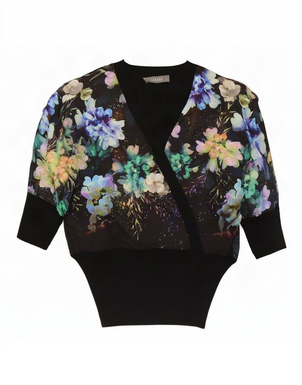 Oasis Dame Oversized Bluse Top UK 6 XS Black Floral Viscose