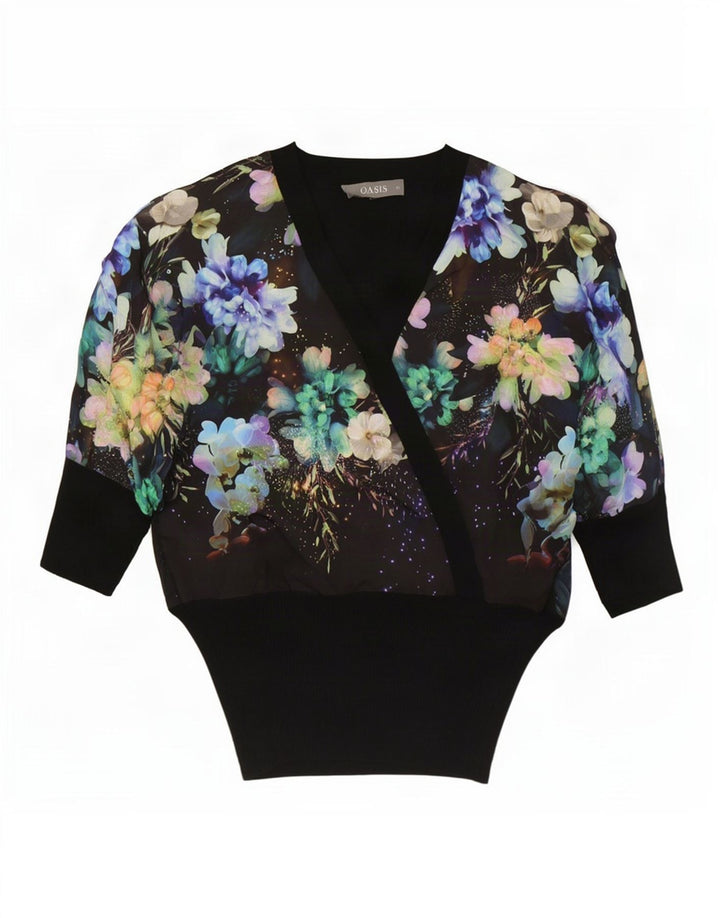 Oasis Dame Oversized Bluse Top UK 6 XS Black Floral Viscose