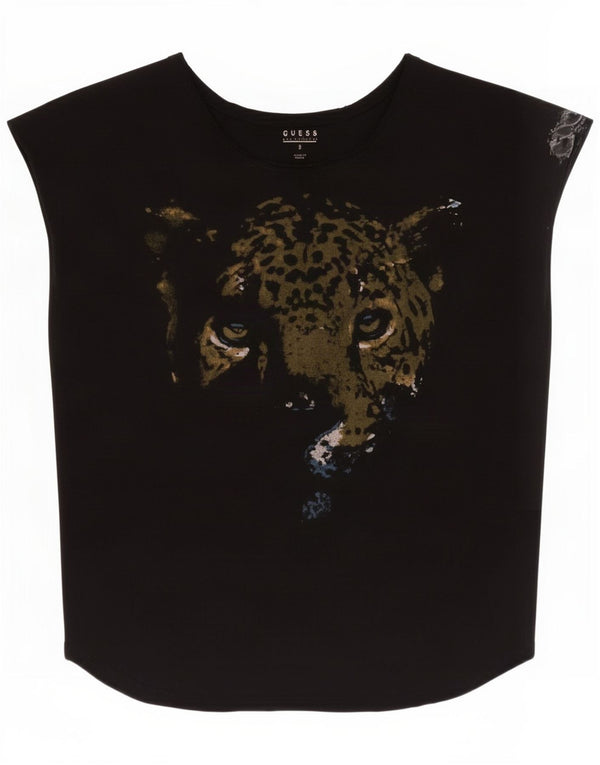 Guess Kvinder Oversized grafisk T-shirt Top UK 10 Small Black Animal Print