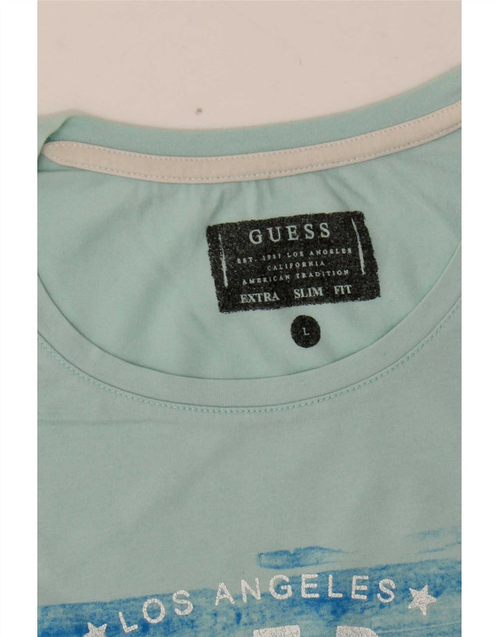 Guess Herre Extra Slim Grafisk T-Shirt Top Stor Blå