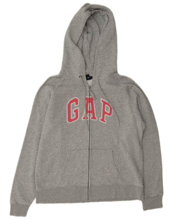 Gap hættetrøje sweater til kvinder med grafisk lynlås UK 18 XL grå flækket bomuld
