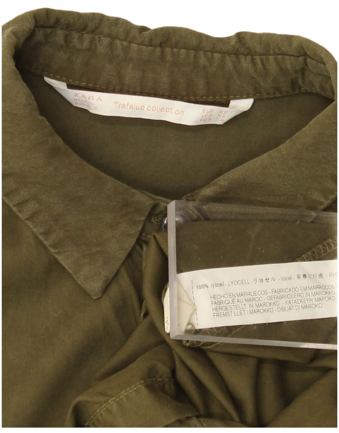 ZARA Longline oversized skjorte til kvinder UK 6 XS Khaki Lyocell