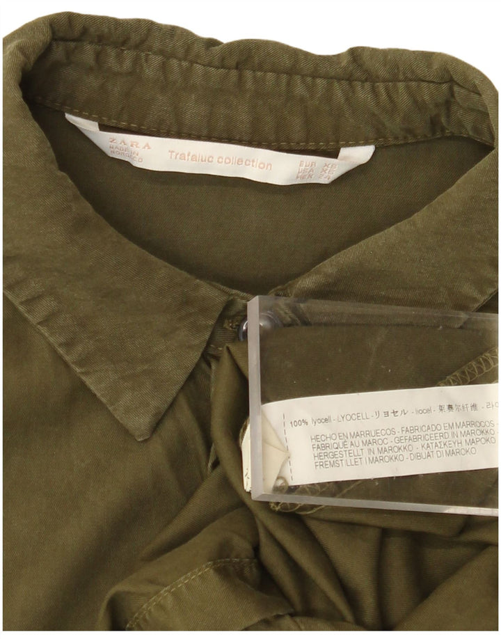 ZARA Longline oversized skjorte til kvinder UK 6 XS Khaki Lyocell
