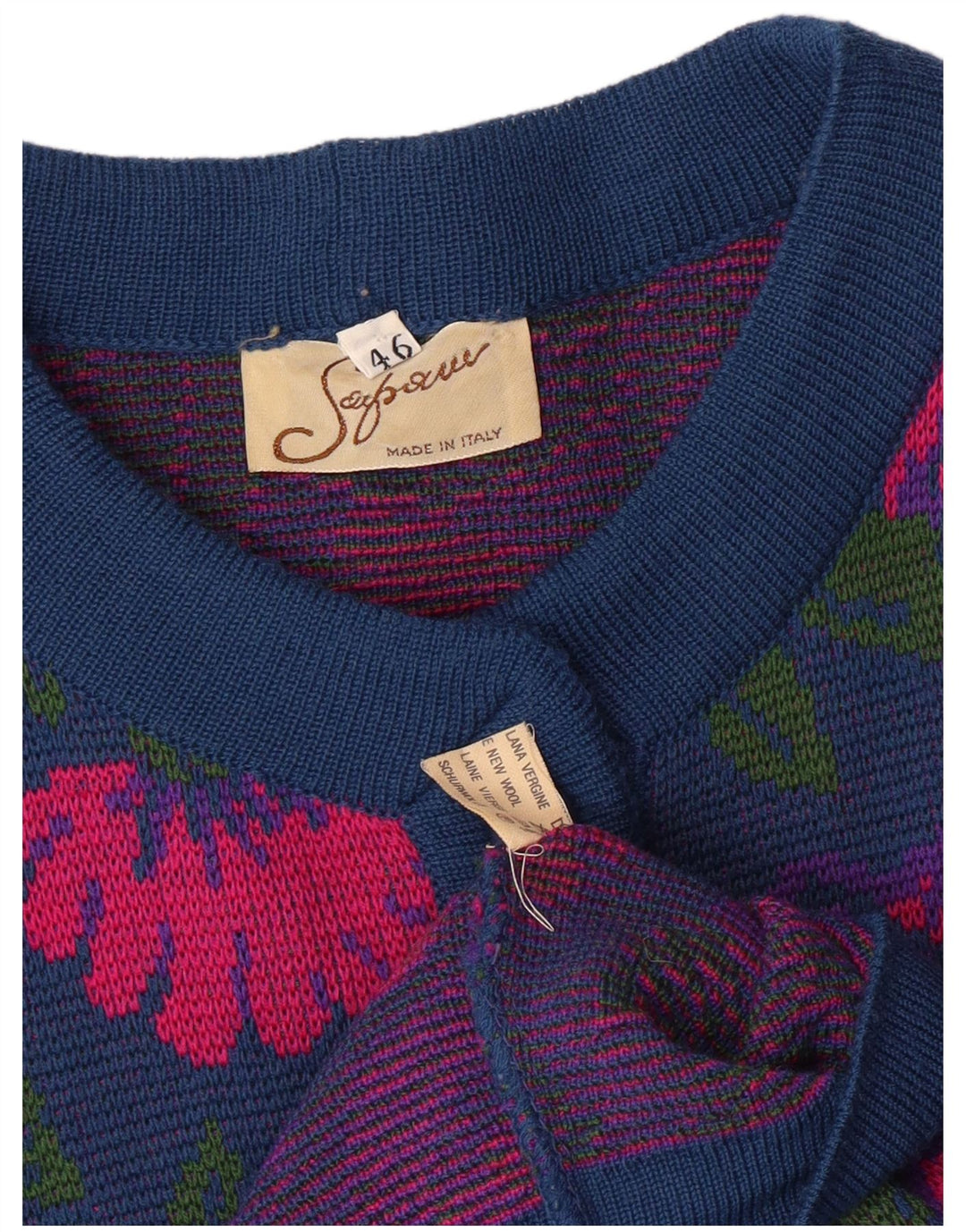 VINTAGE Dame 3-delt sæt IT 46 Stort W26 Marineblå Floral Virgin Wool