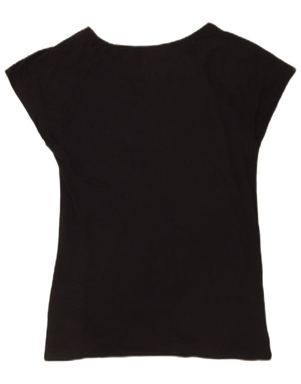 Zara Grafisk T-Shirt Top UK 12 Medium Sort Bomuld