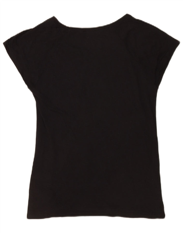 Zara Grafisk T-Shirt Top UK 12 Medium Sort Bomuld