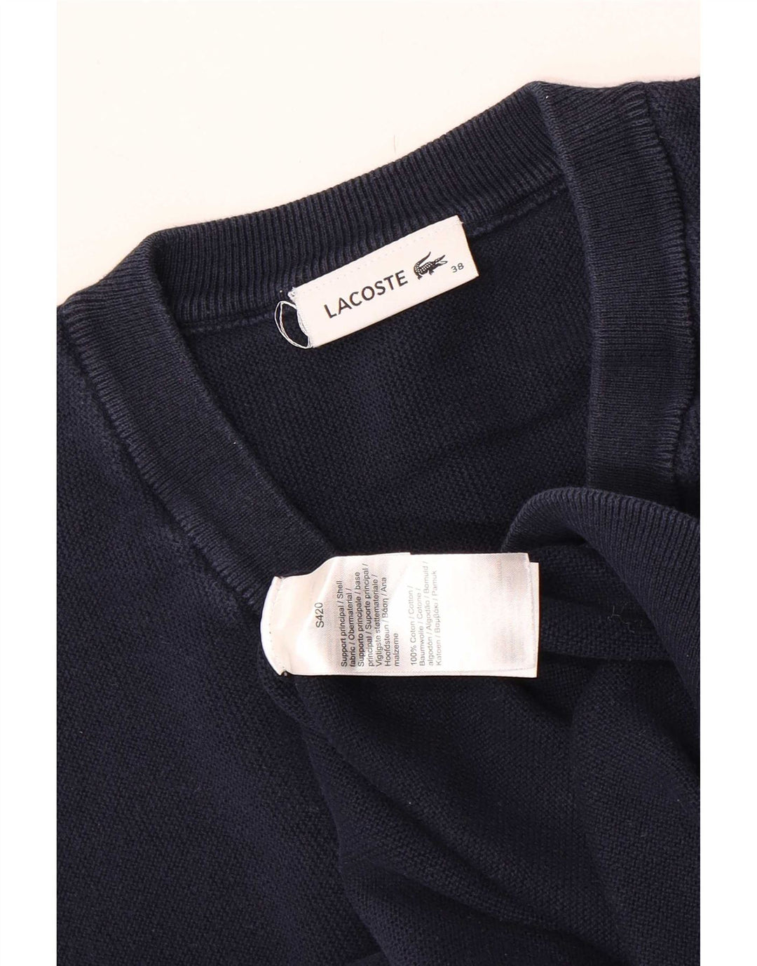 Lacoste Dame Crop V-hals sweater Str. 38 Medium Marineblå Bomuld