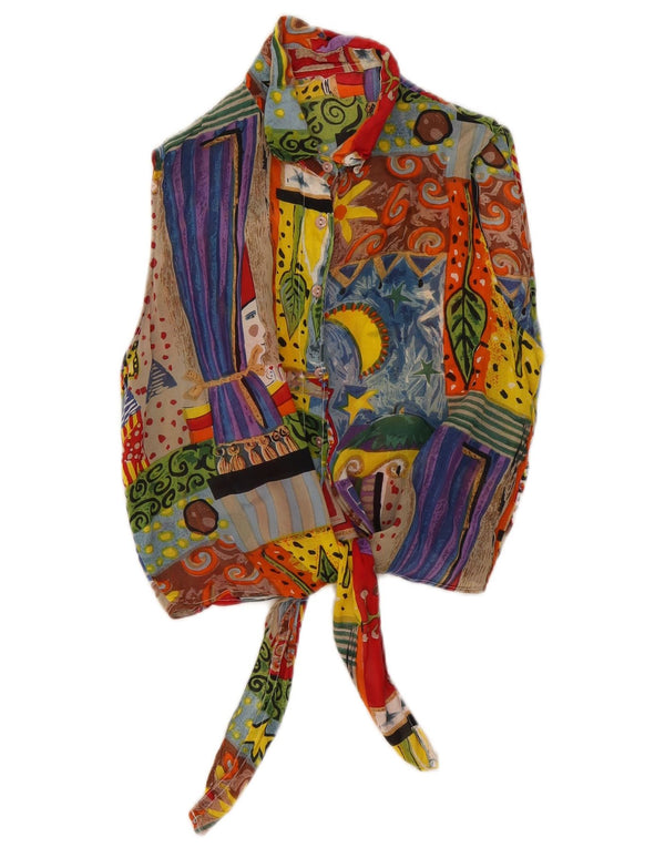 Vintage Womens Crop Shirt Bluse UK 12 Medium Multicolored Patchwork