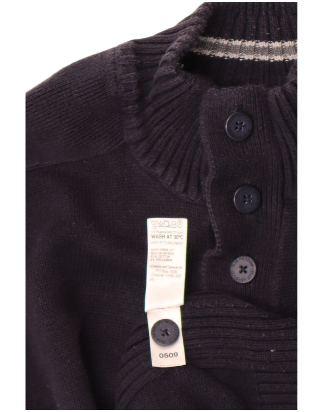Marks & Spencer Herre Button Neck Jumper Sweater Large Navy Blue