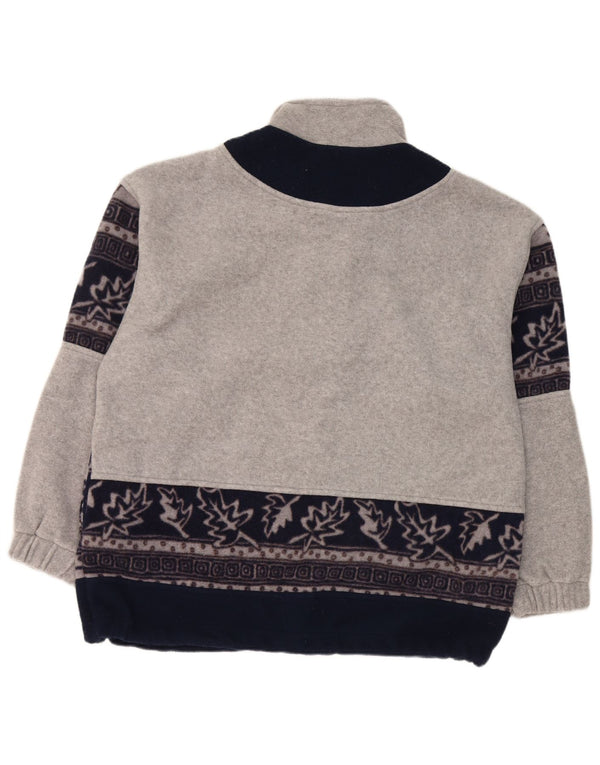 Vintage herre lynlås hals fleece jumper stor grå blomster polyester