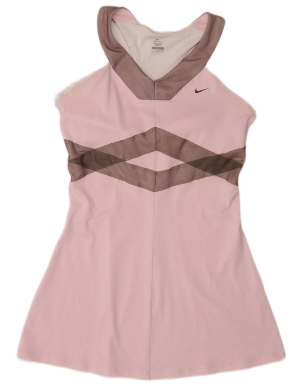 Nike Dame Dri Fit ærmeløs tenniskjole UK 14 Large Pink Colourblock