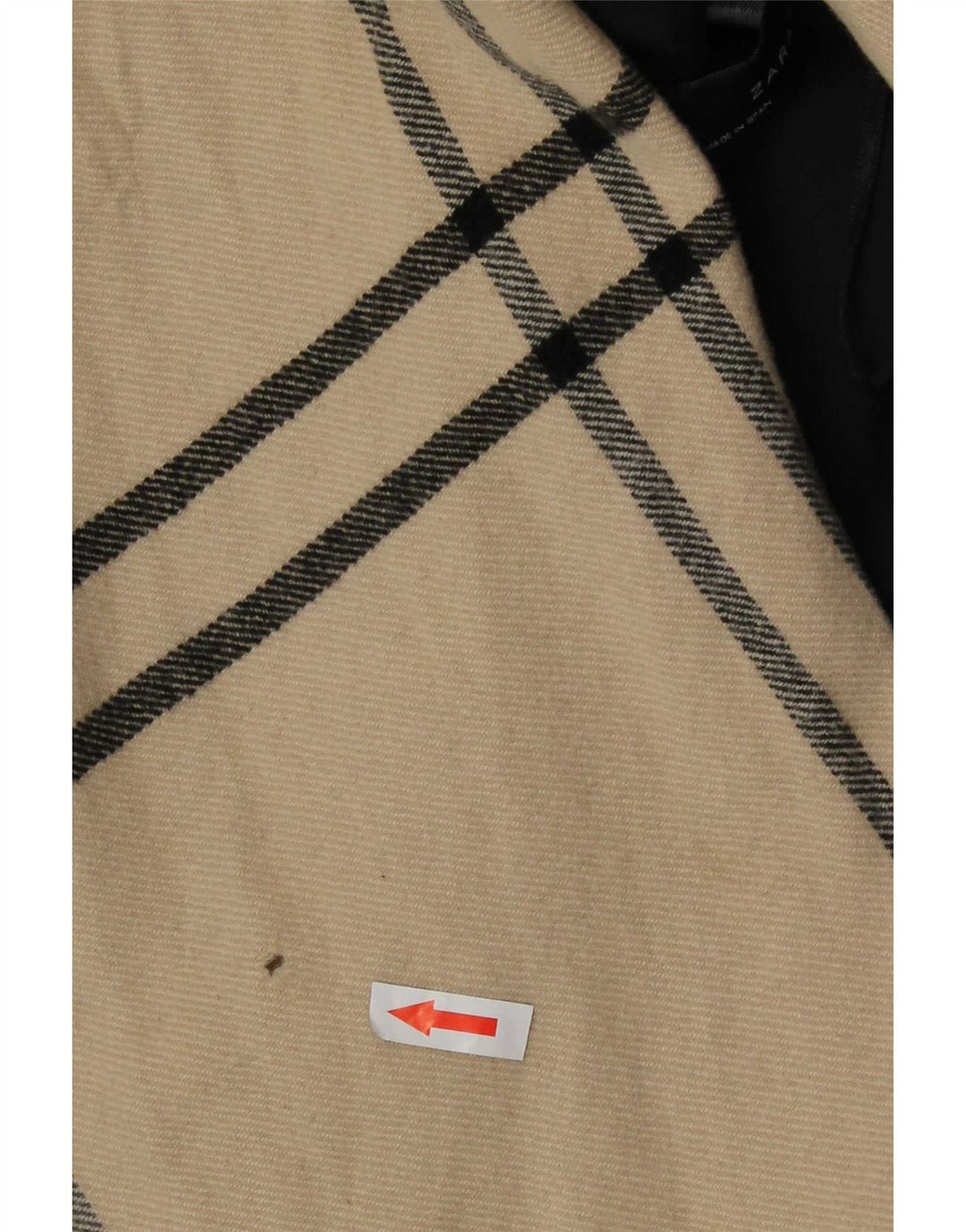 Zara Womens Open Relaxed Fit Overfrakke UK 10 Small Beige Plaid Uld